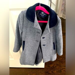 Trotters London girls formal wool coat, navy and white, size 4T